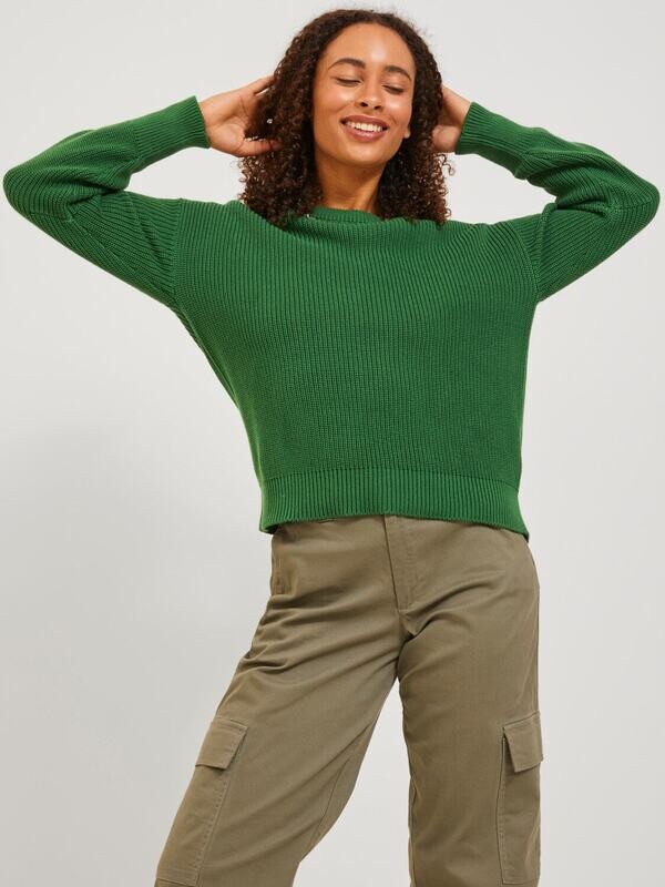 Pullover in Cotone Verde Prato Formal Green Verdone donna girocollo maglia donna 100% Cotone tinta unita JJXX JXMILA  art. 12200267