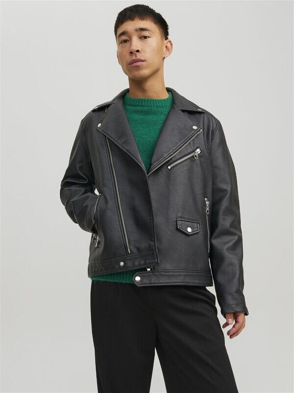 Chiodo in Pelle eco Nero Uomo Giacca Biker Eco Leather Similpelle Jack&Jones JORRACER BIKER JACKET art. 12246671