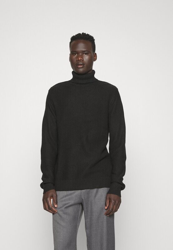 Maglione Dolcevita Nero Uomo Scuro Black Collo alto  maglia sottile Regular fit Roll Knit  Jack&Jones JORKYLE art. 12243119