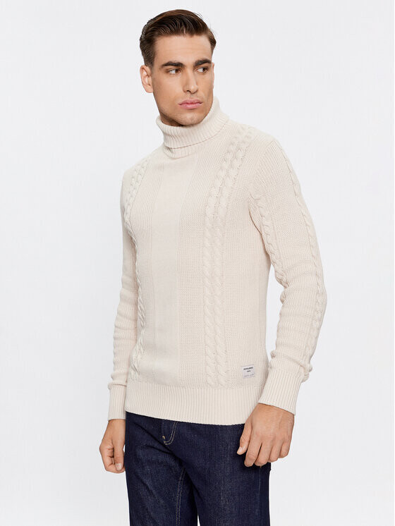 Maglione Dolcevita Beige Uomo Cotone Latte Sabbia Treccia sottile cable Regular fit Roll Knit Jack&Jones JCOGRID CABLE Moonbeam art. 12242944 Maglione Dolcevita Beige Uomo Cotone Latte Sabbia Treccia sottile cable Regular fit Roll Knit Jack&Jones JCOGRID CABLE Moonbeam art. 12242944