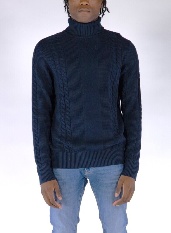 Maglione Dolcevita Blu Uomo Cotone Navy Blazer Scuro Treccia sottile cable Regular fit Roll Knit Jack&Jones JCOGRID CABLE art. 12242944 Maglione Dolcevita Blu Uomo Cotone Navy Blazer Scuro Treccia sottile cable Regular fit Roll Knit Jack&Jones JCOGRID CABLE art. 12242944