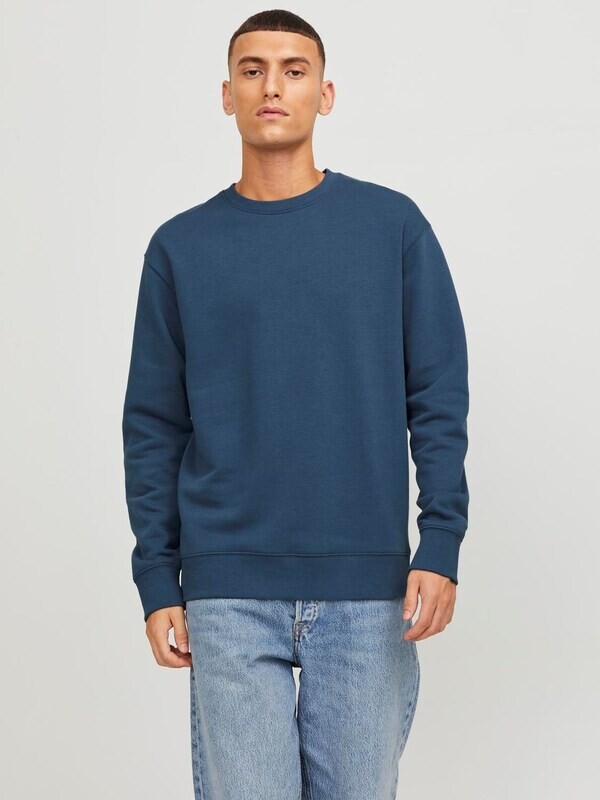 Felpa Blu Marino Chiaro Basic Girocollo Felpata Fleece Relaxed Fit Baggy Jack & Jones JJESTAR Sweat Blu Ensign Flag art. 12208182