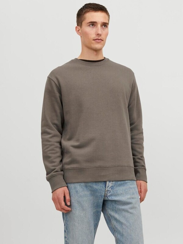 Felpa Marrone Medio Scuro Corda Basic Girocollo Felpata Fleece Relaxed Fit Baggy Jack & Jones JJESTAR Sweat Bungee cord Flag art. 12208182