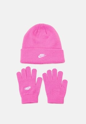 Cappello in Lana Nike Rosa / Bianco Set Guanti Gift set Berretto Invernale Unisex Logo Sportswear Pink Fuxia art. 9A2961 AFN