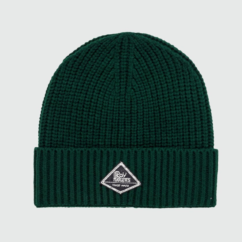 Cappello Lana Verde Bottiglia Verdone Roy Roger's  Beanie con Patch Frontale Berretto Misto Lana Unisex Bottle Green art. RRX943C919XXXX