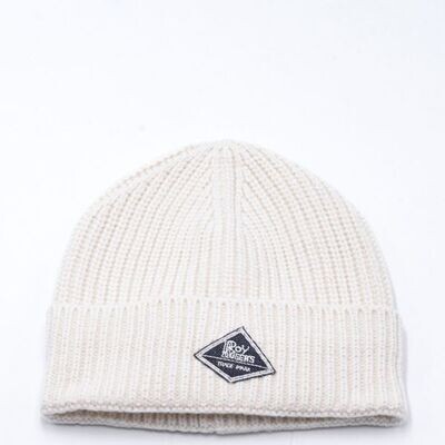 Cappello Lana Bianco Panna Latte Roy Roger's Beanie con Patch Frontale Berretto Misto Lana Unisex Off White art. RRX943C919XXXX