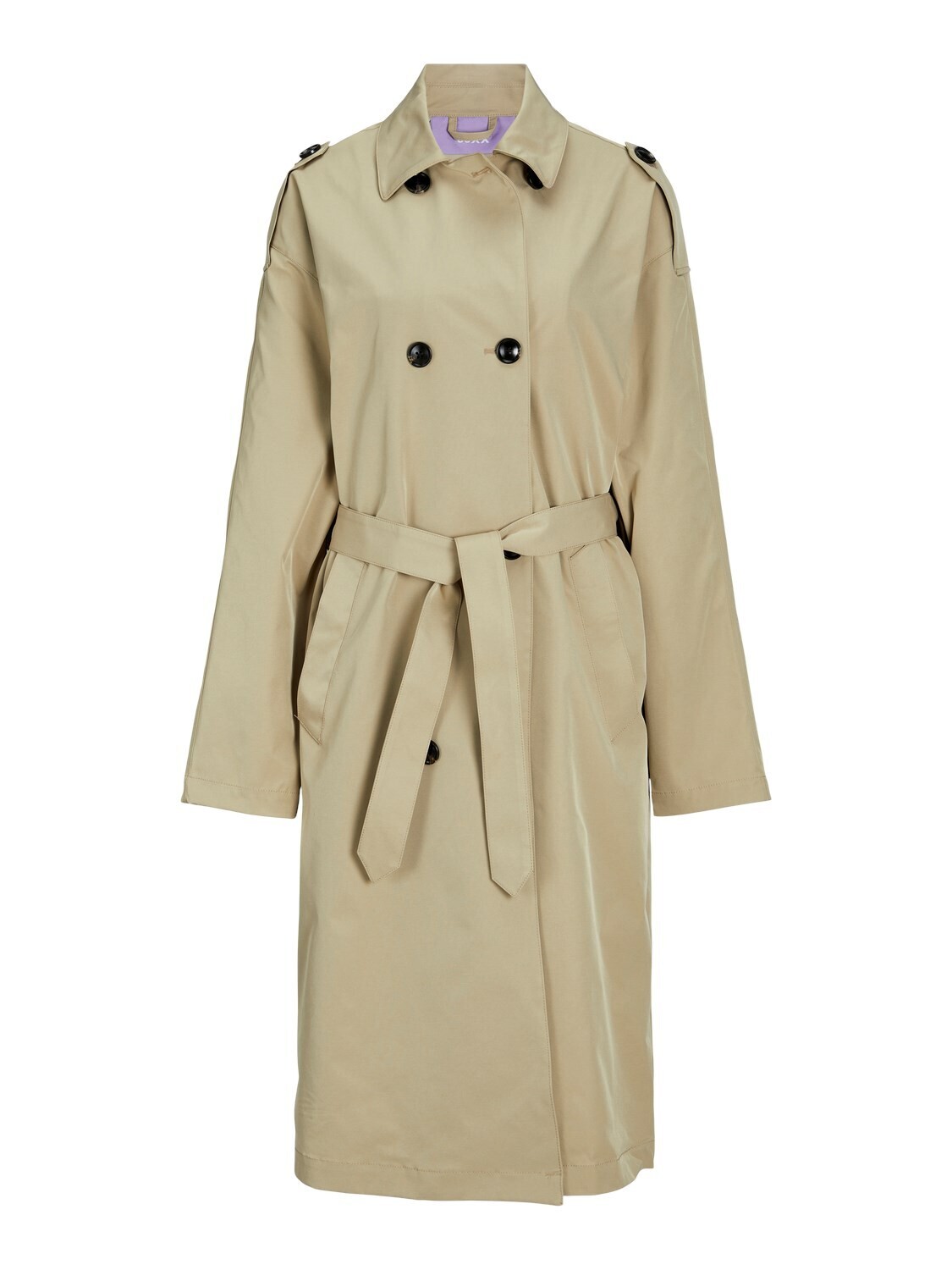 Trench Lungo Sabbia Beige Donna Giacca Doppiopetto con