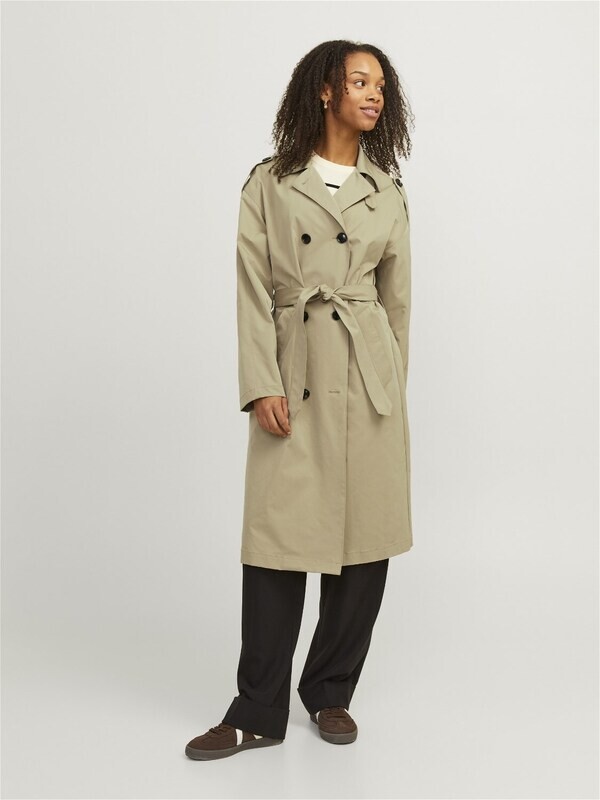 Trench Lungo Sabbia Beige Donna Giacca Doppiopetto con mantellina e cintura in Tessuto Tecnico JJXX JXSOPHI TRENCHCOAT art. 12254759