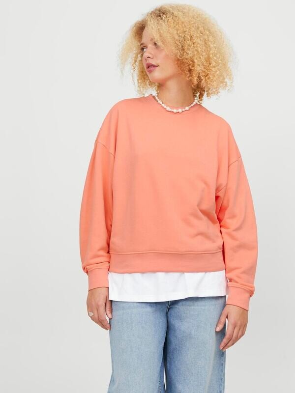 Felpa Pesco Basic Donna Rosa Peach in Cotone Spazzolato Volume Fit  girocollo maglia garzata  JJXX JXALFA art. 12248648