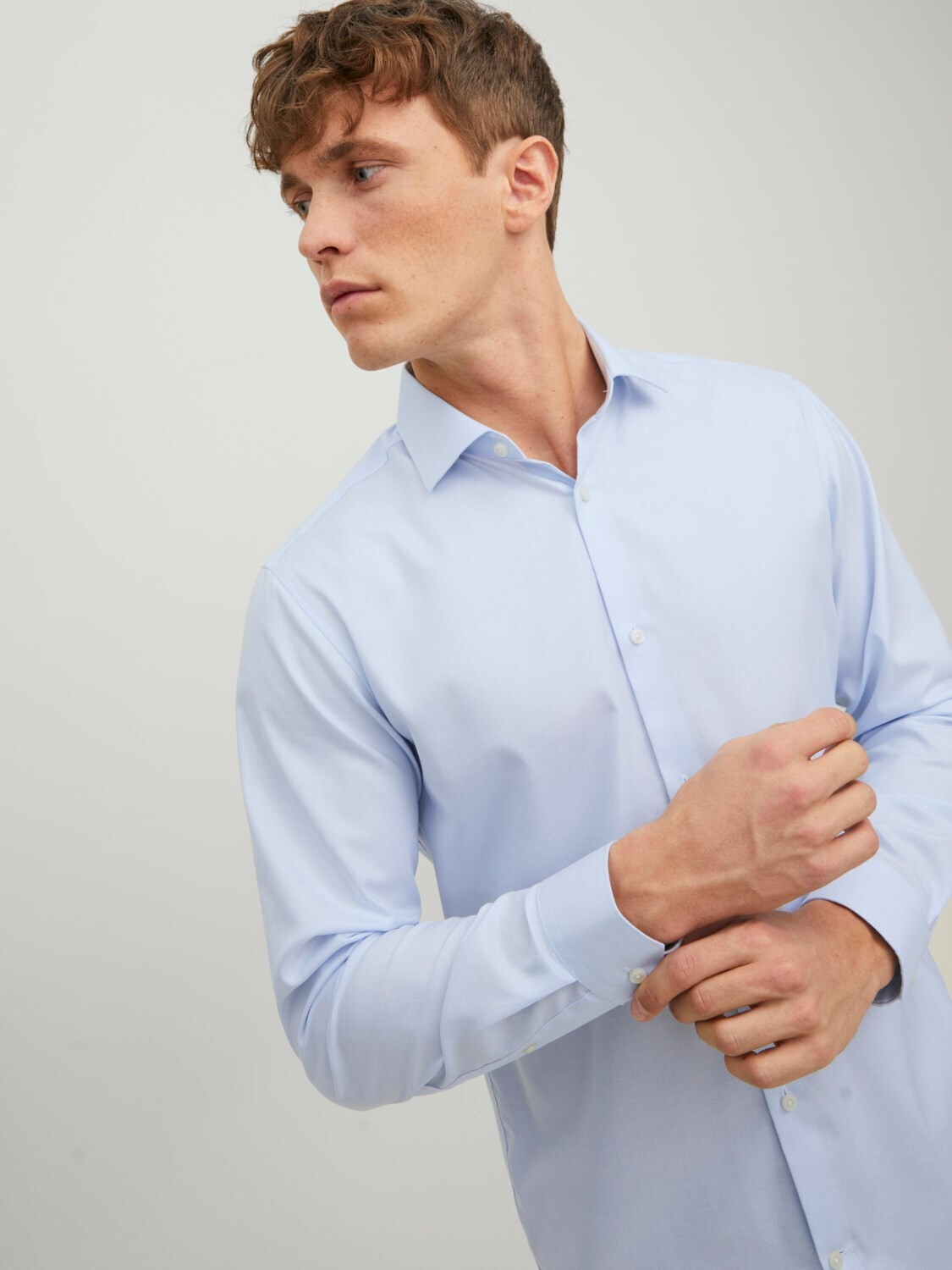 Camicia Celeste Uomo classica Cotone 100% Azzuro slim fit Maniche Lunghe  Twill  Jack & Jones  JPRBLAPARKER Shirt Cashmere Blue art. 12227385