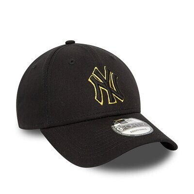 Cappello Nero oro outline NY New York Yankees dorato Essential visiera Curva New Era 9FORTY team outline Regolabile art. 60435230
