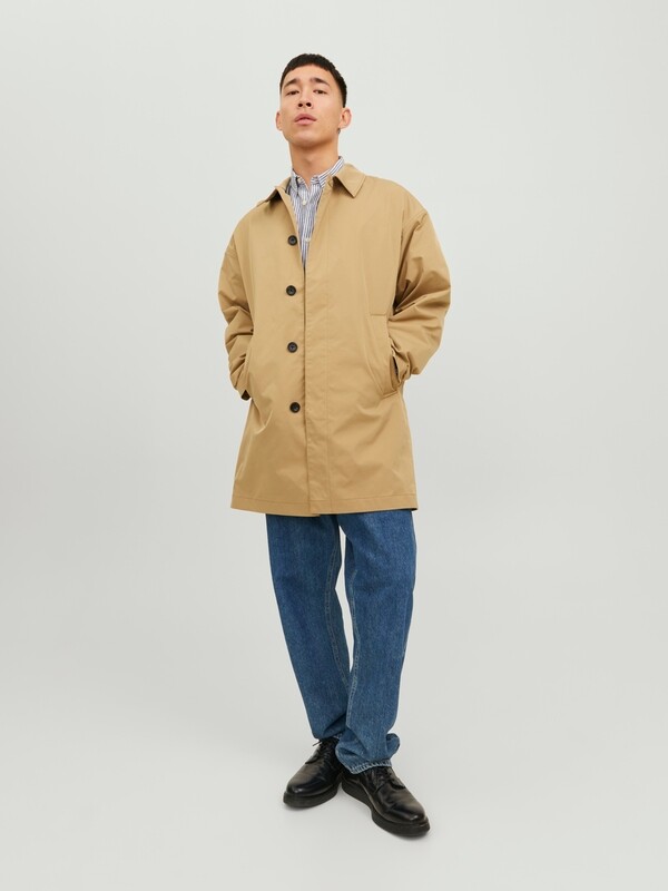 Trench Beige Uomo Monopetto Relax Fit Giacca Mezza Stagione Sabbia Jack&Jones JECREASE MAC COAT Kelp art. 12237692