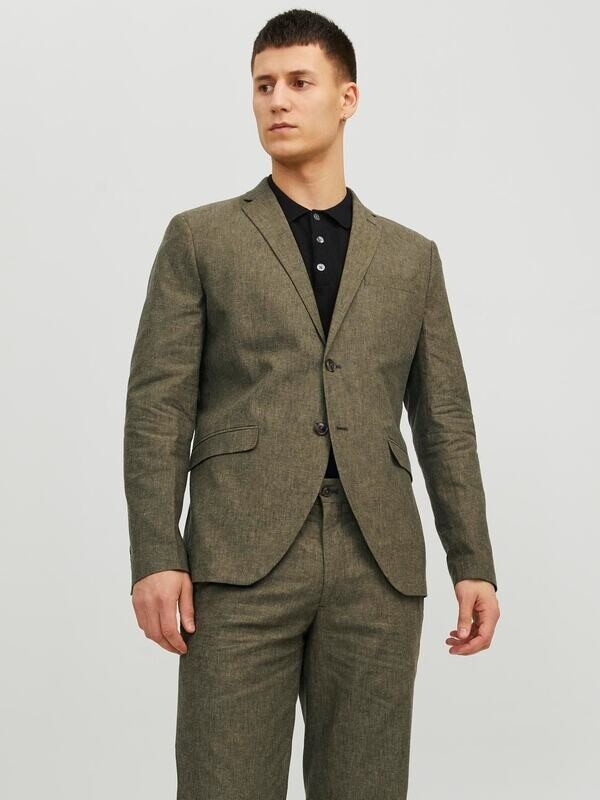 Giacca Verde in Lino cotone Uomo elegante uomo Slim fit Abito Monopetto  Verdone Oliva Jack&Jones JPRRIVIERA BLAZER olive green art. 12228721