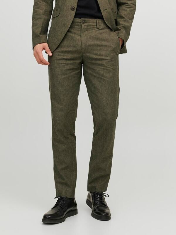 Pantalone Verde in Lino elegante uomo Slim fit Abito Verdone  Lino Cotone Jack&Jones JPRRIVIERA Pantaloni olive green art. 12228724