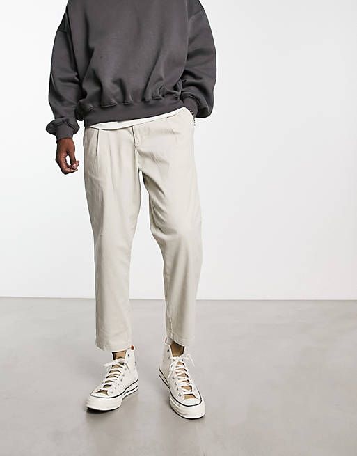 Pantaloni Bianco Latte Crop Gamba Larga Uomo Carrot Fit Chino in cotone Pantalone Cropped MoonbeamJack & Jones Jpstbill Jjrico Cropped art. 12200014