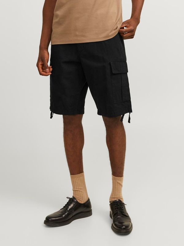 Bermuda Cargo Nero uomo Regular Fit Pantaloncini Neri con tasconi Vita Alta Cotone Jack&Jones JPSTCOLE TUCKER CARGO art. 12248685