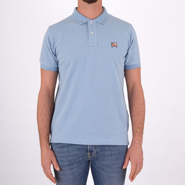 Polo Celeste Azzurro Uomo Cotone Piquet Light Blue  Roy Roger's Classic Polo logo patch vintage art. RRU500CD76XXXX.C0080