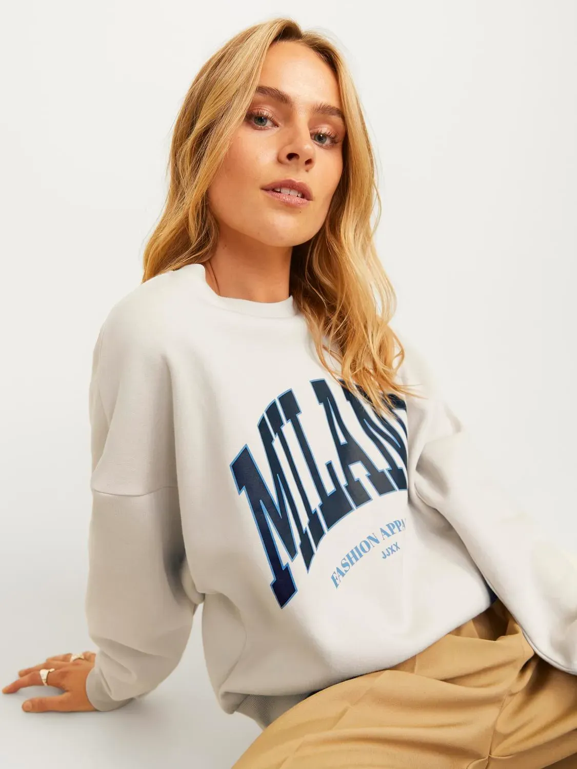 Sweat-shirt à Capuche (Felpa) 8PM - Couleur Beige/Blé Avec Imprimé Abstrait Bleu - Taille M - Neuf Avec Étiquette