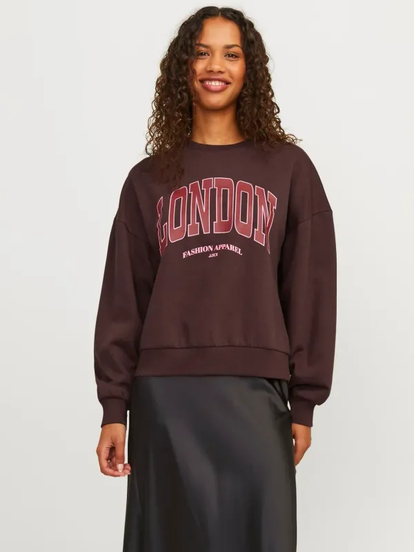 Felpa Bordò donna Relax Fit Felpata Logo London Maglia Bordeaux  Borgogne Saffras JJXX JXMERLE RLX SHORT art. 12260608