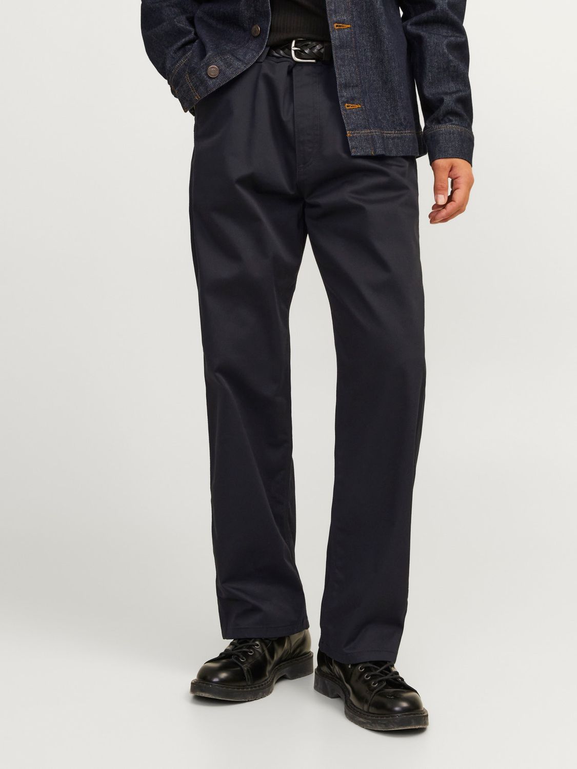 Pantalone Largo Nero Uomo Loose Fit Loose Baggy Tasche Carpenter Pantaloni in cotone Neri Larghi Wide Vita Alta Essential Jack Jones JPSTALEX