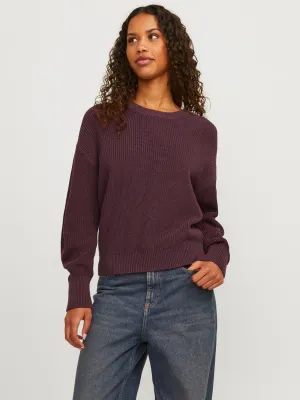 Pullover in Cotone Bordò Bordeaux tinta Unita  Saffras Vinaccio donna girocollo maglia donna 100% Cotone tinta unita JJXX JXMILA  art. 12200267