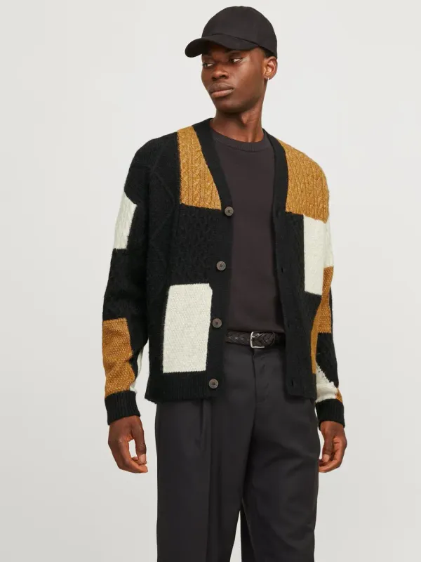 Cardigan Nero Multicolor Uomo Misto Lana  Loose fit Maglia intrecciata Over  Jack&Jones JPRBLUMARKUS KNIT MIX CABLE art. 12259701