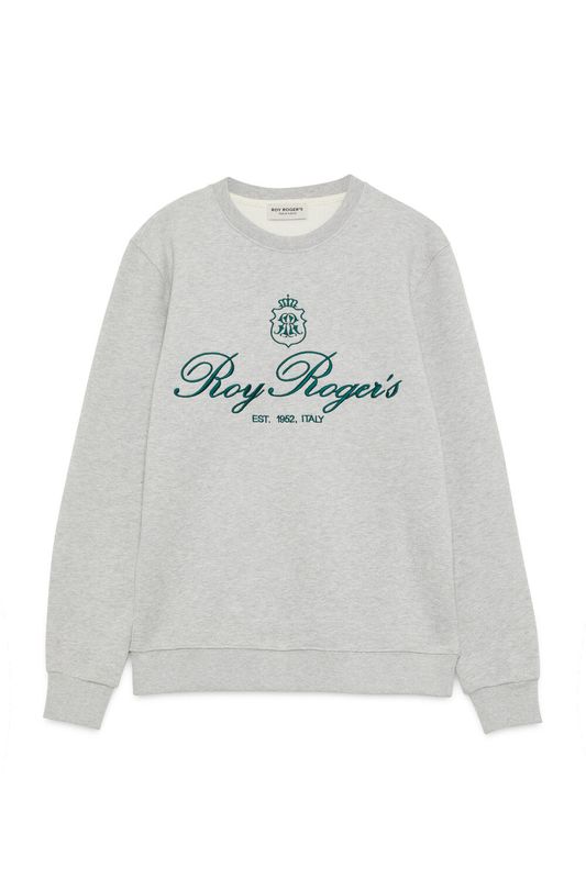 Felpa Grigia Roy Roger's Uomo Girocollo Felpata Ricamo Verde EST. 1952 Regular Fit art. RRU166CK38XXXX.C0094