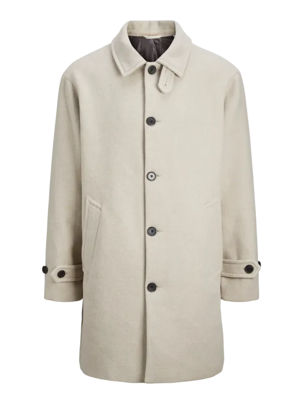 Cappotto Beige Uomo monopetto Lunghezza media Naturale Khaki Blazer Panno Lana Jack&Jones JORVERMONT WOOL BLEND COAT art. 12261833