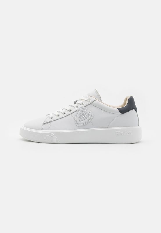 Blauer Sneakers bianche Uomo Buck pelle fondo ampio  sneakers running scarpe Tallone blu   art. F4BUCK01/LEA WHI/NVY
