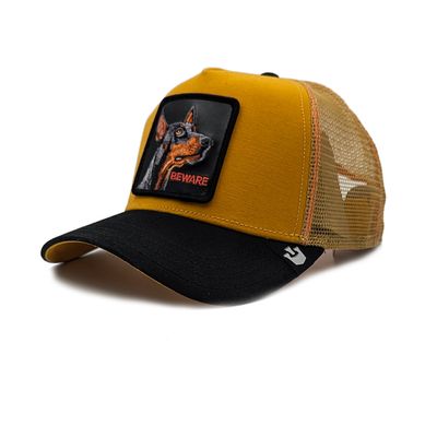 Cappello Doberman Goorin Bros  Trucker Patch Beware Cappellino con retina Senape Mustard Nero Black art. 101 1783 MUS
