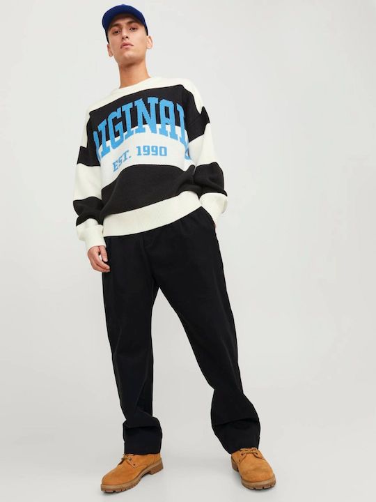 Pantaloni Larghi Uomo Neri Black Nero chino in cotone Loose Fit Gamba Larga Vita elastica jack & Jones JPSTKARL JJLAWRENCE Elmwood art. 12253082