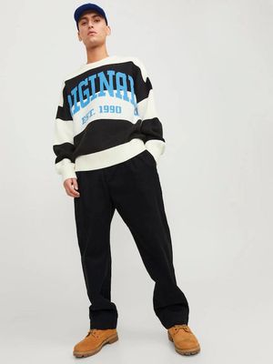 Pantaloni Larghi Uomo Neri Black Nero chino in cotone Loose Fit Gamba Larga Vita elastica jack & Jones JPSTKARL JJLAWRENCE Elmwood art. 12253082