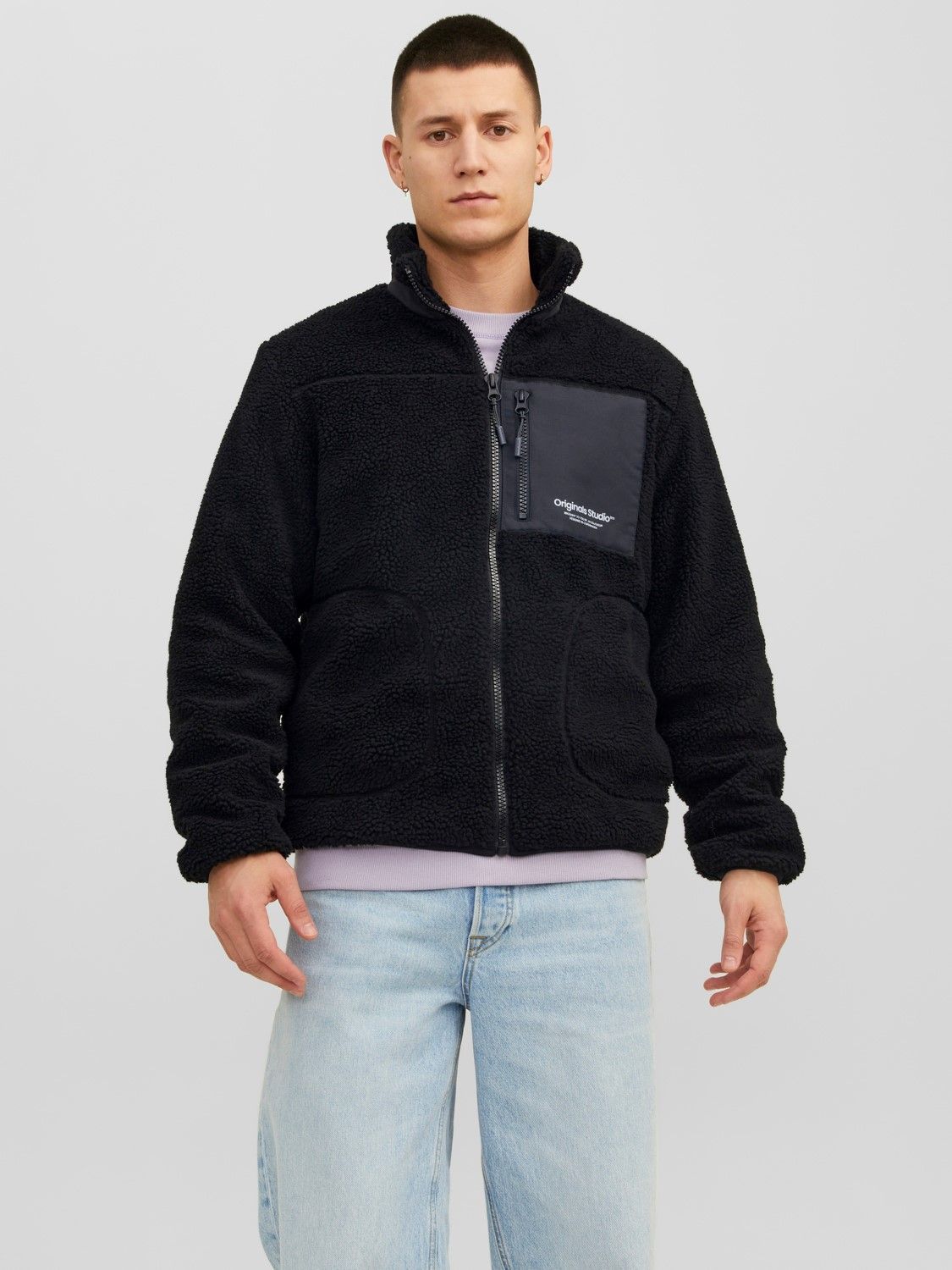 Giacca Teddy Nera Uomo Pile con cerniera Zip Jack&Jones JORVESTERBRO  Teddy Jacket art. 12260450