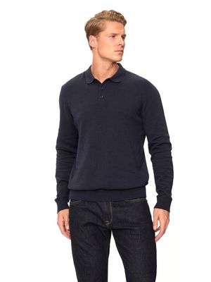 Polo Maniche Lunghe Blu Navy Uomo in 100% Cotone  Essential Polo Basic Manica Lunga Collo 3/4  Jack & Jones  JJFRED KNIT LS POLO art. 12258582