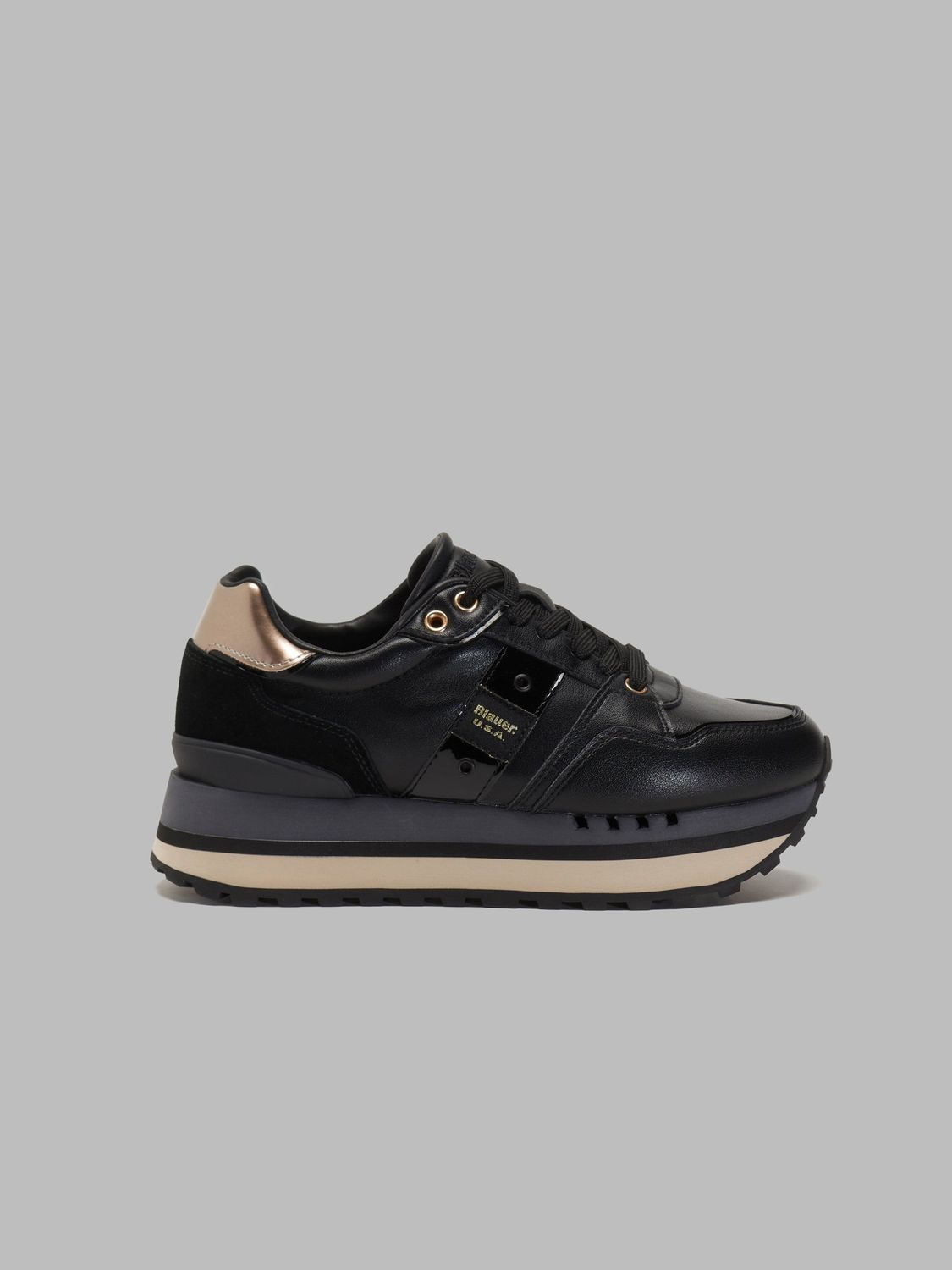 Blauer Sneakers Nere Donna Platform Nero bronzo Scarpe EPPS Pelle Black dettagli bronze suola alta art. F4EPPS01/LEP BLK