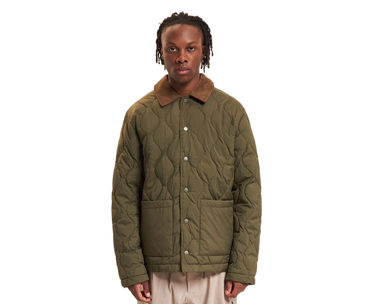 Giubbino Trapuntato imbottito Uomo Verde Verdone Collo velluto Military  imbottitura light Jack&Jones JPRBLUCALEB QUILTED JACKET SN art. 12262454