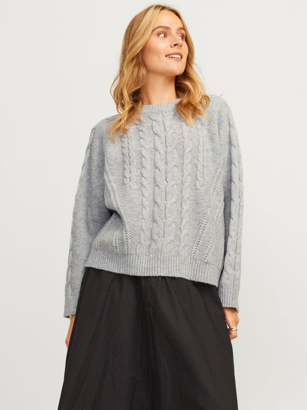 Maglione grigio Donna Pullover treccia Perla Chiaro Loose Fit  maglia lavorata girocollo Pullover JJXX JXJOSIE Grey art. 12255370