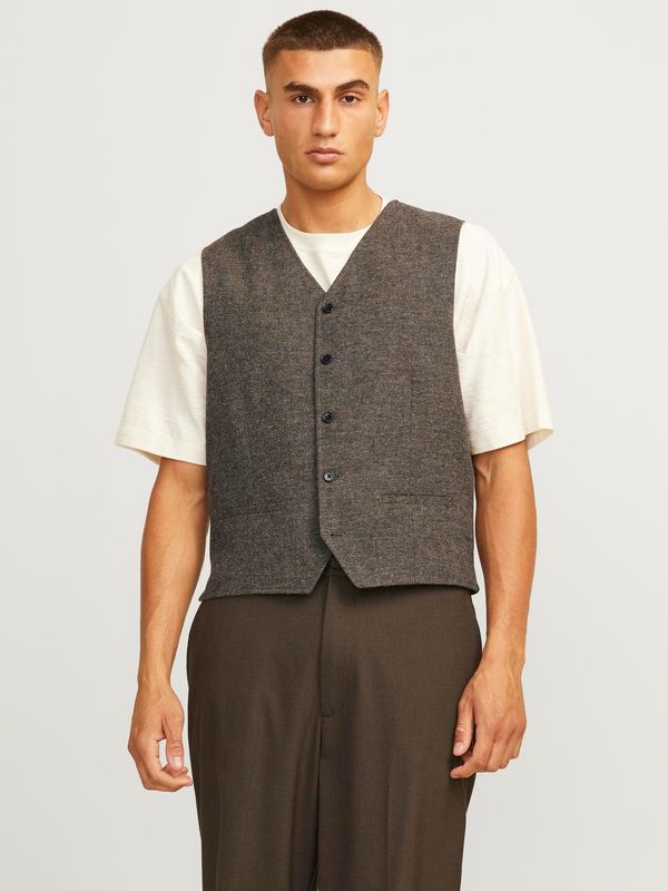 Gilet Marrone in twill uomo Smanicato Brown Slim fit Monopetto Caldo scollo a v Jack&Jones JPRWINTER  art. 12262201
