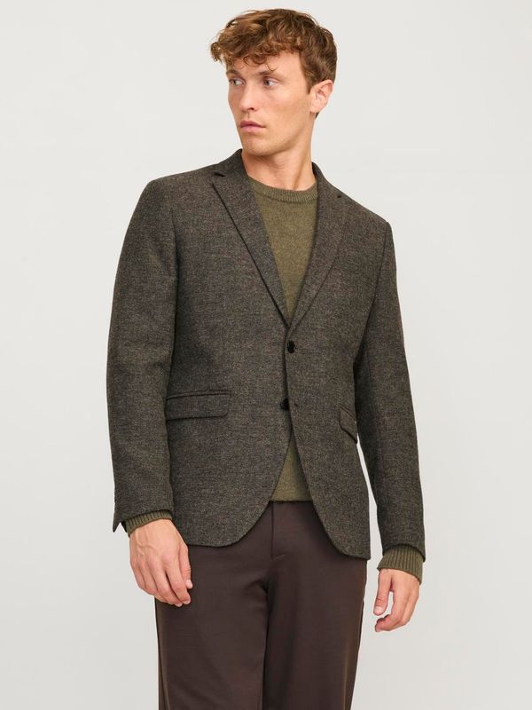 Giacca Marrone in twill uomo in Panno Lana Brown Slim fit Monopetto Caldo scollo a v Jack&Jones JPRWINTER BLAZER  art. 12260390