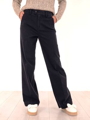 Pantalone Largo blu Scuro Navy Donna wide fit in Gabardina Roy Roger's Lais Cut Soft Fustagno  art. RND041P4030112.C0048