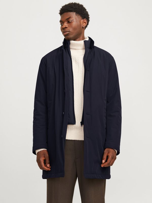 Cappotto Blu Uomo monopetto Lunghezza media Tessuto tecnico Navy Chiusura antivento antiacqua Imbottito Jack&Jones JPRBLAREMY COAT art. 12264837