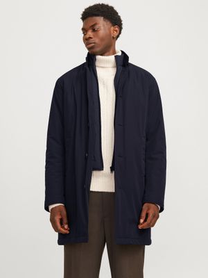 Cappotto Blu Uomo monopetto Lunghezza media Tessuto tecnico Navy Chiusura antivento antiacqua Imbottito Jack&Jones JPRBLAREMY COAT art. 12264837