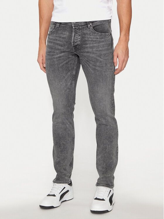 Jeans Grigio Stretto Slim fit Uomo Slavato Washed 5 tasche Grey  Vita media Jack&Jones JJIGLENN JJCOLE CB 425 art. 12263287