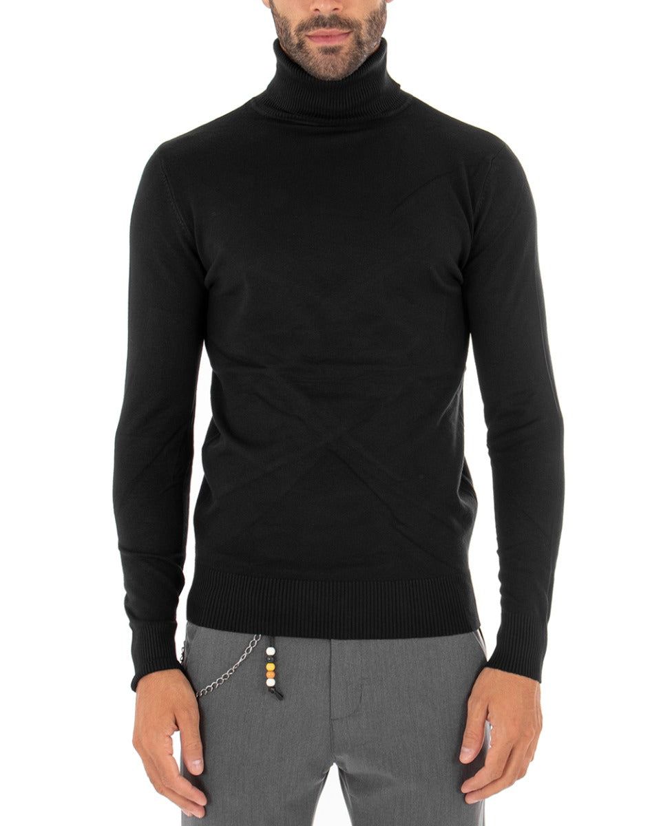 Maglia Dolcevita Nera Uomo filo viscosa sottogiacca Nero sottile collo alto art. MM801