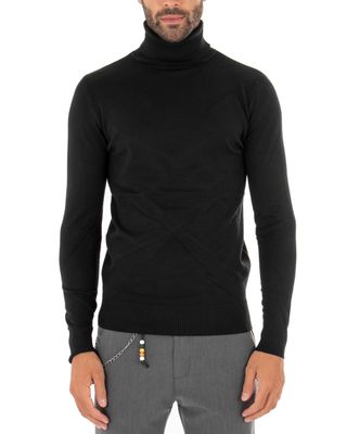 Maglia Dolcevita Nera Uomo filo viscosa sottogiacca Nero sottile collo alto art. MM801