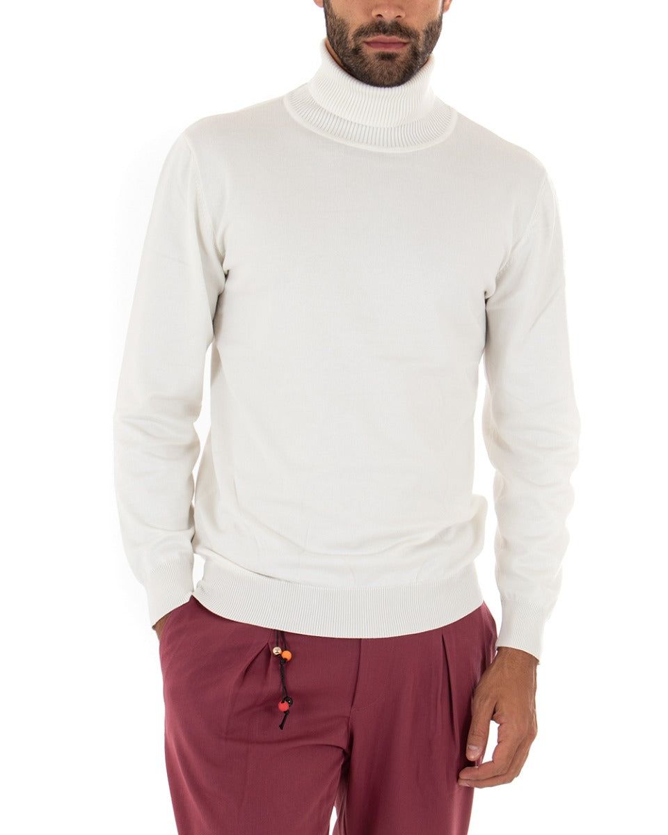 Maglia Dolcevita Panna Uomo filo viscosa sottogiacca Bianco Latte Chiaro sottile collo alto art. MM801