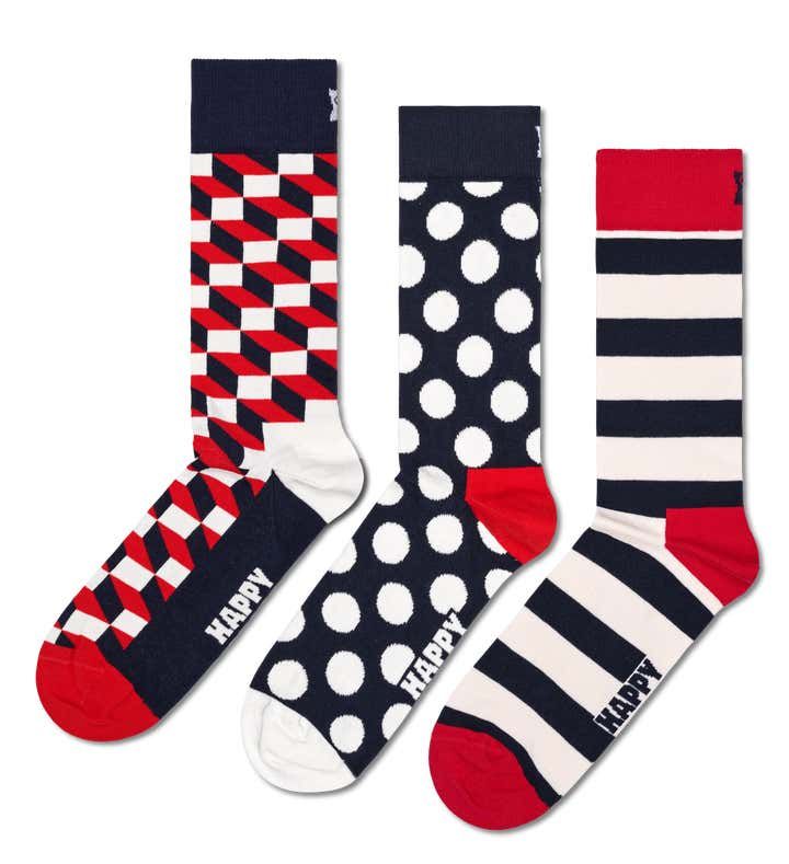 Calze Happy Socks Unisex 3 Pack - Tre Paia Optic blue White Bianco blu  sock s art. P000989