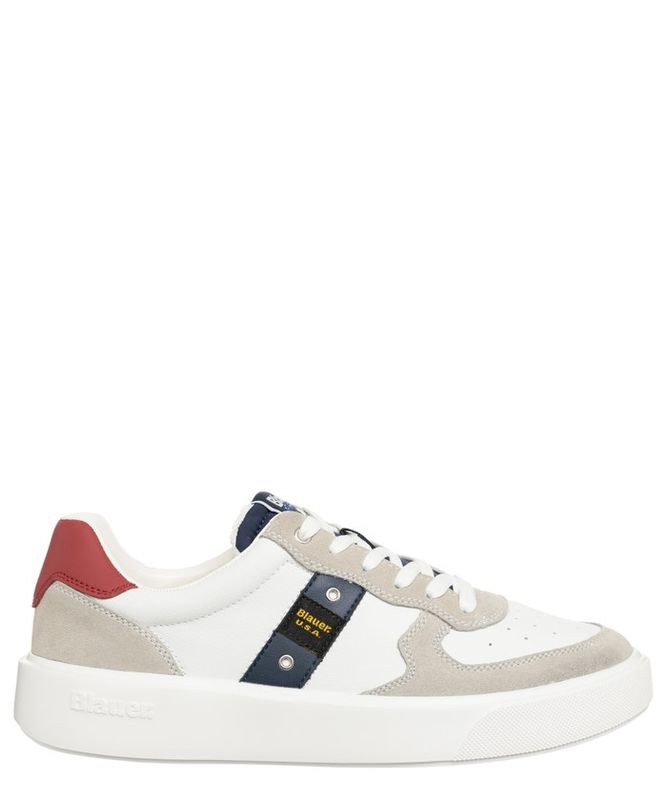 Blauer Sneakers bianche Uomo Buck pelle camoscio fondo ampio  sneakers running scarpe Tallone rosso art. F4BUCK02/LES WHI/RED