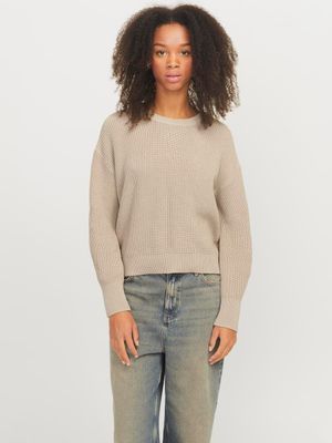 Pullover in Cotone Beige Sabbia tinta Unita  Feather Grey donna girocollo maglia donna 100% Cotone tinta unita JJXX JXMILA  art. 12200267