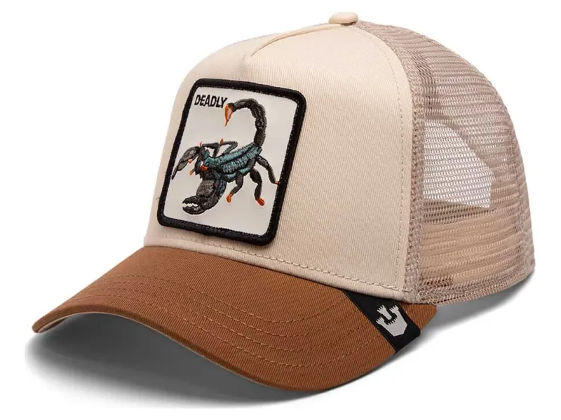 Cappello Scorpione Deadly Goorin Bros  Trucker Patch Cappellino con retina Avorio Crema Ivory taupe Brown Marrone art. 101 1687 EBO